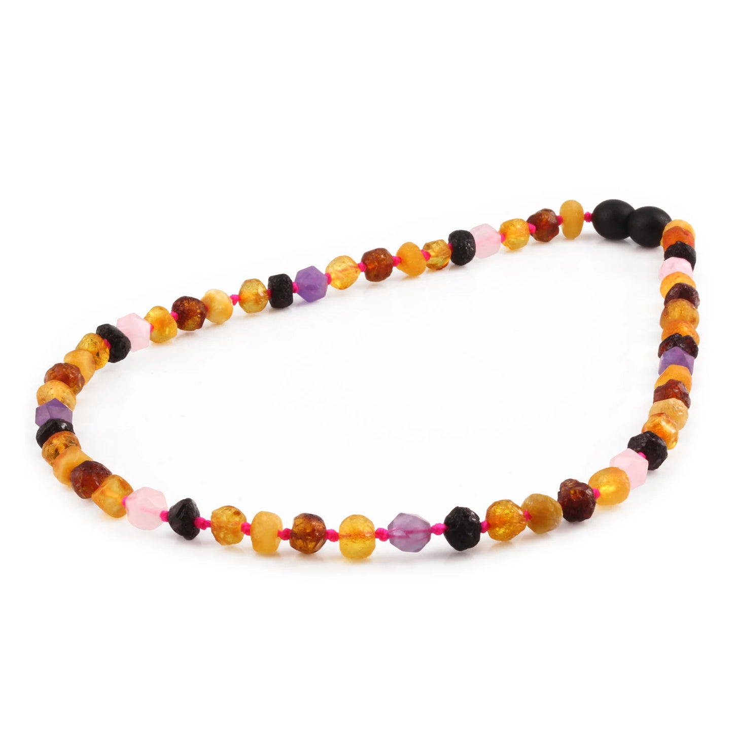 KALUNG AMBER DENGAN AMETHYST & ROSE QUARTZ UNTUK JUNIOR. JN109