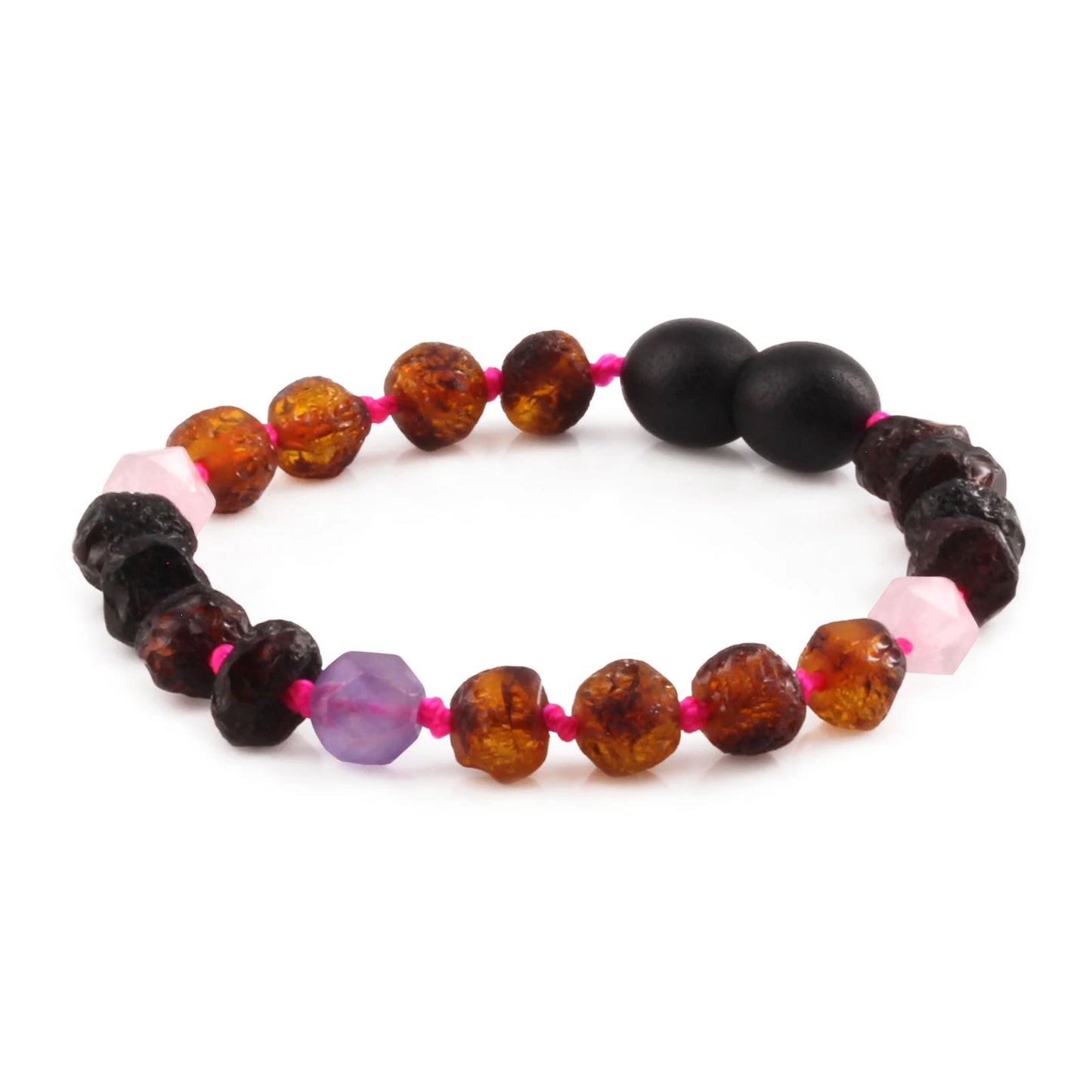 GELANG BAYI AMBER DENGAN AMETHYST & ROSE QUARTZ. LE561