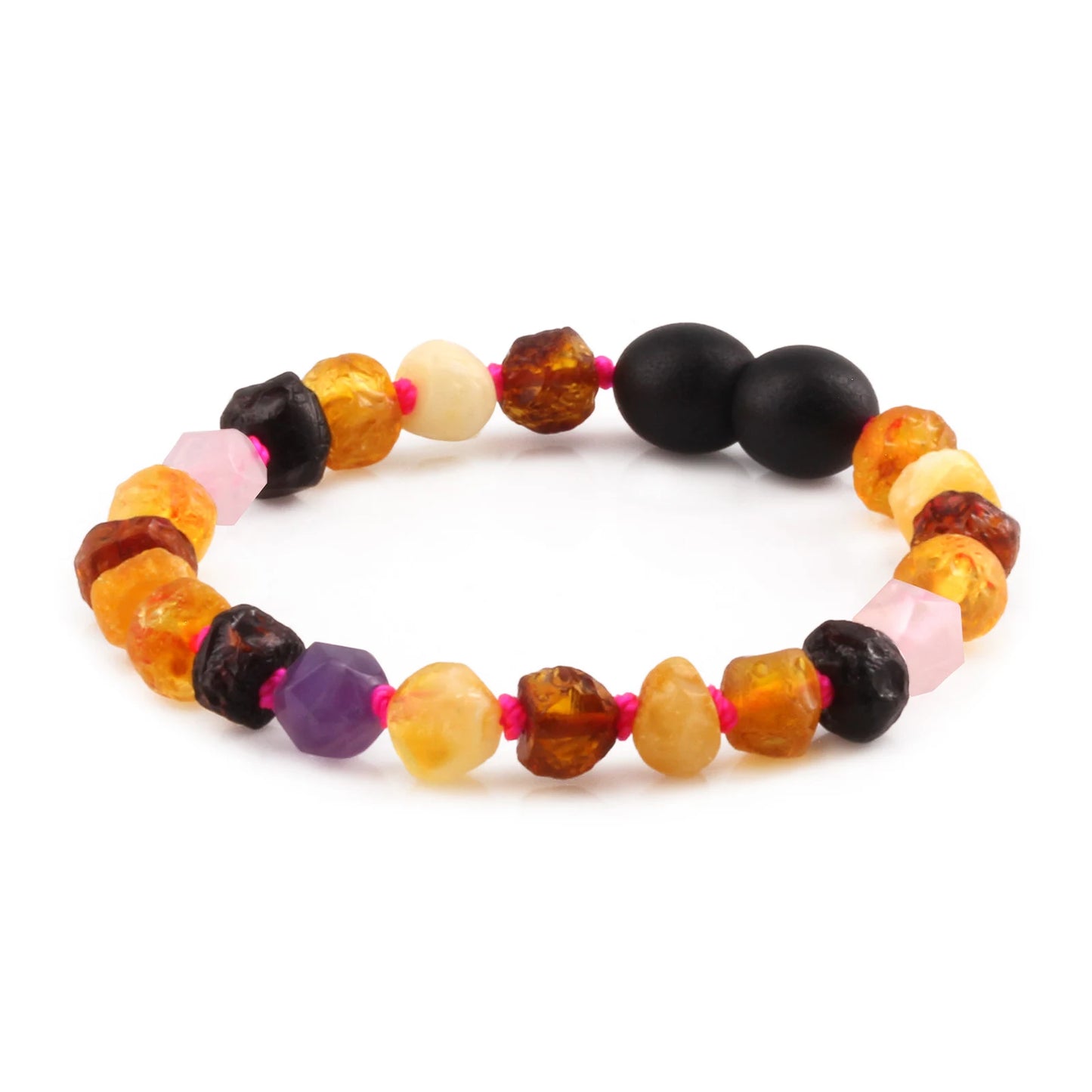 GELANG BAYI AMBER DENGAN AMETHYST & ROSE QUARTZ. LE560