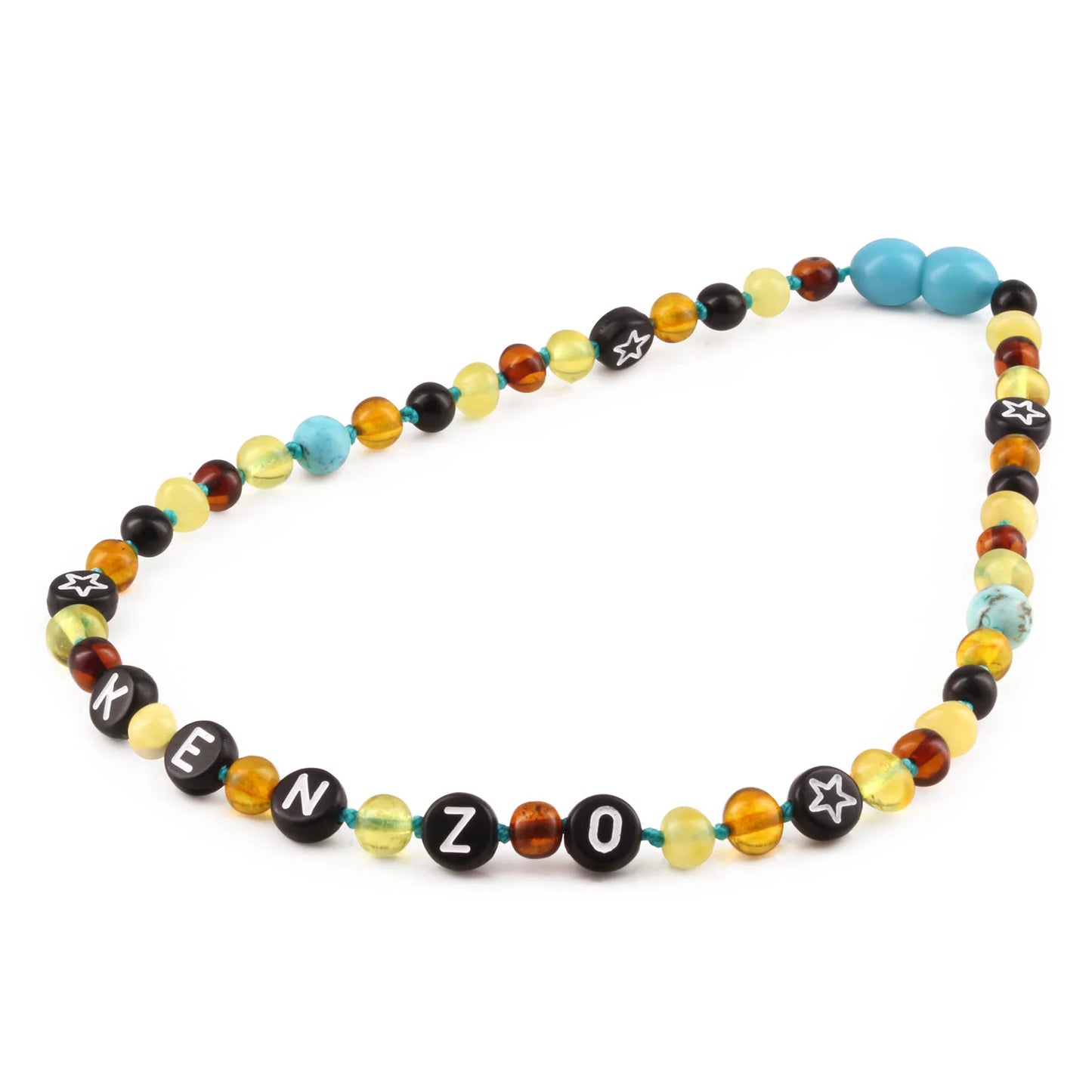 Kalung Amber CUSTOM NAMA untuk Bayi - Balita - Anak. Motif 33 - Motif 48