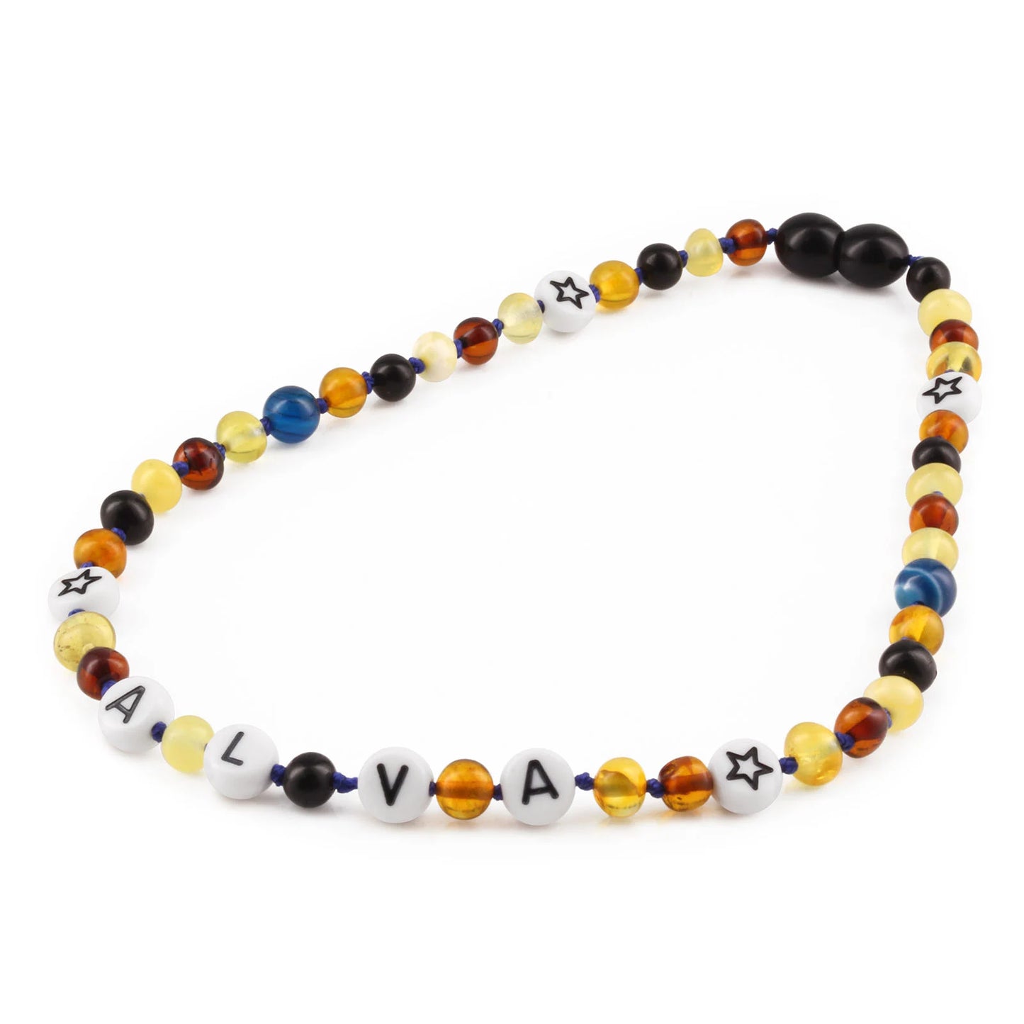 Kalung Amber CUSTOM NAMA untuk Bayi - Balita - Anak. Motif 33 - Motif 48