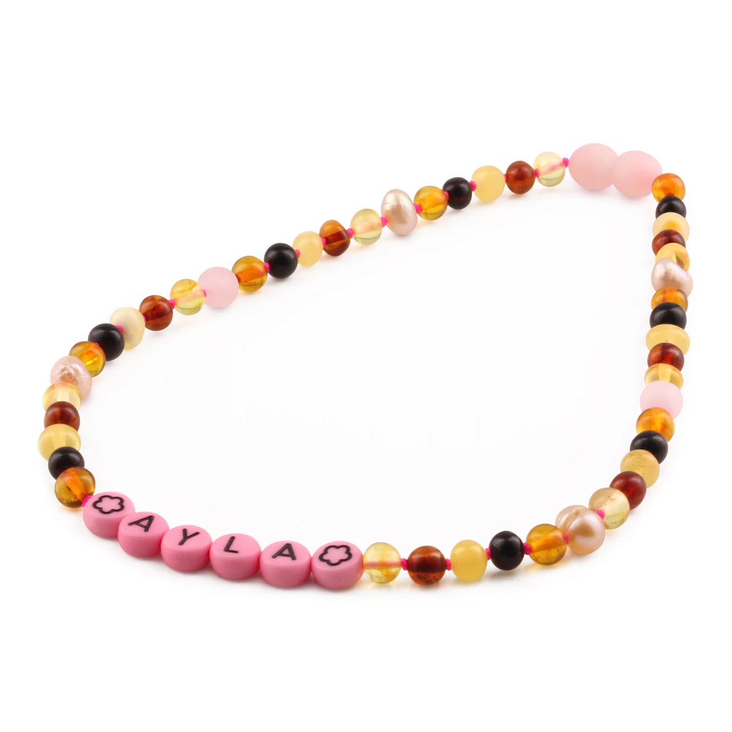 Kalung Amber CUSTOM NAMA untuk Bayi - Balita - Anak. Motif 33 - Motif 48