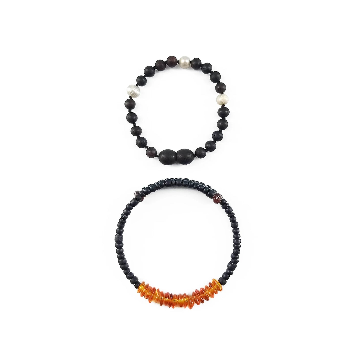 GELANG BAYI AMBER DENGAN WHITE PEARL. LE482-B