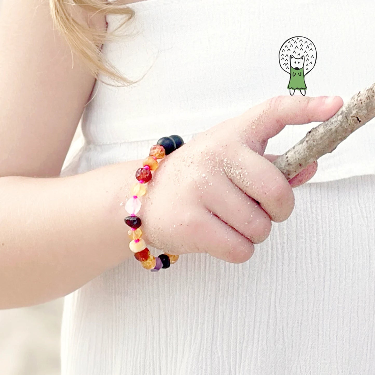 GELANG BAYI AMBER DENGAN AMETHYST & ROSE QUARTZ. LE560