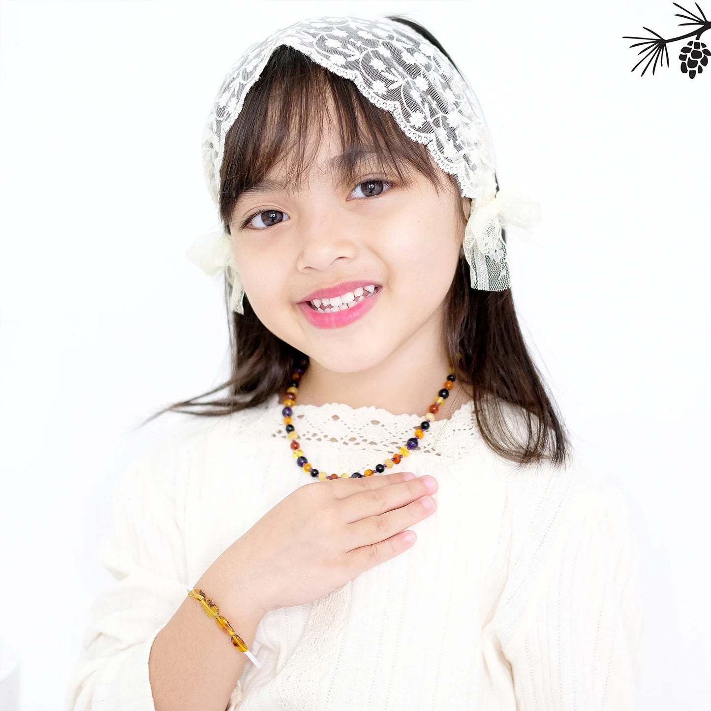 KALUNG AMBER DENGAN AMETHYST & ROSE QUARTZ UNTUK JUNIOR. JN110