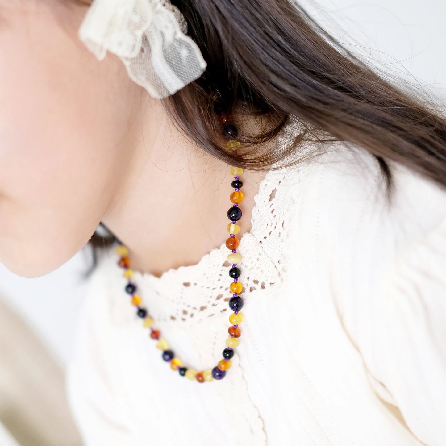 KALUNG AMBER DENGAN AMETHYST & ROSE QUARTZ UNTUK JUNIOR. JN110