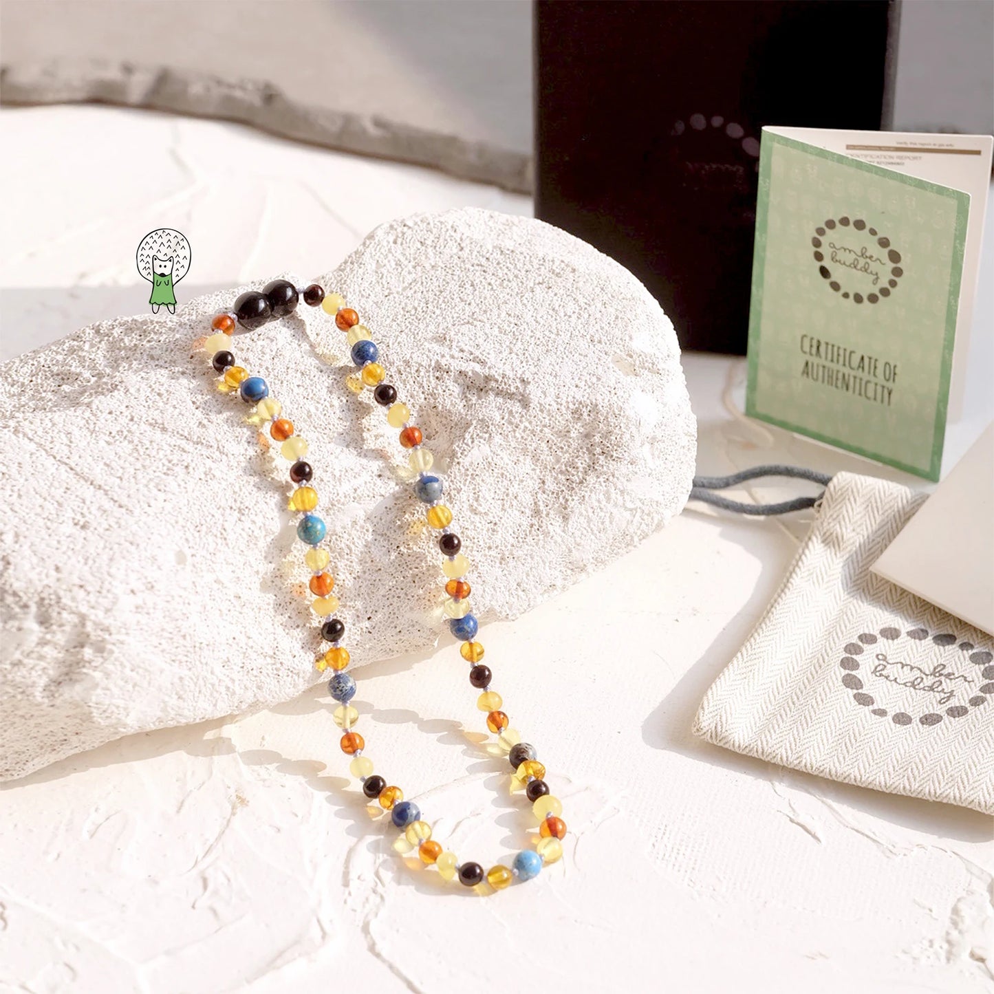 KALUNG AMBER DENGAN DEEP BLUE IMPERIAL JASPER UNTUK JUNIOR. JN101