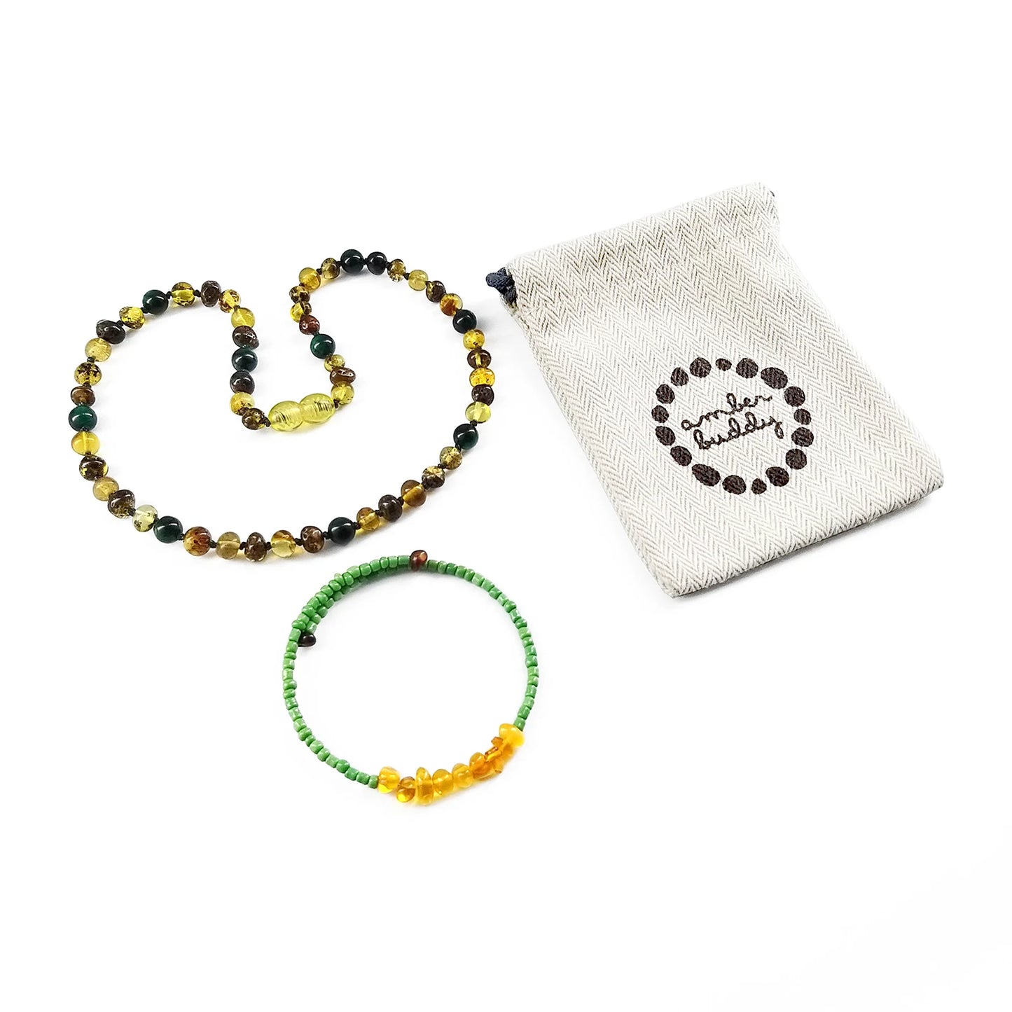 KALUNG AMBER DENGAN GREEN TIGER EYE UNTUK JUNIOR. JN103