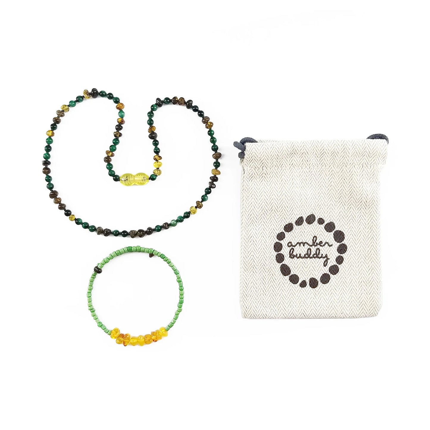 KALUNG AMBER DENGAN GREEN TIGER EYE UNTUK JUNIOR. JN103 V2