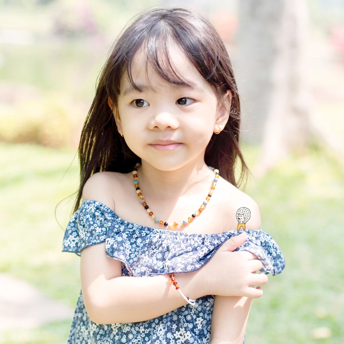 KALUNG AMBER DENGAN SKY BLUE IMPERIAL JASPER UNTUK JUNIOR. JN106