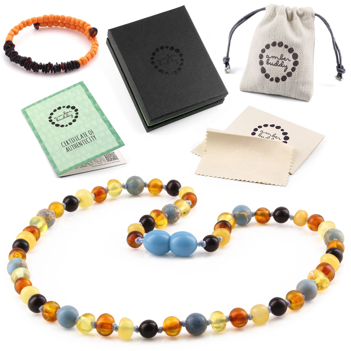 KALUNG AMBER DENGAN SKY BLUE IMPERIAL JASPER UNTUK JUNIOR. JN106