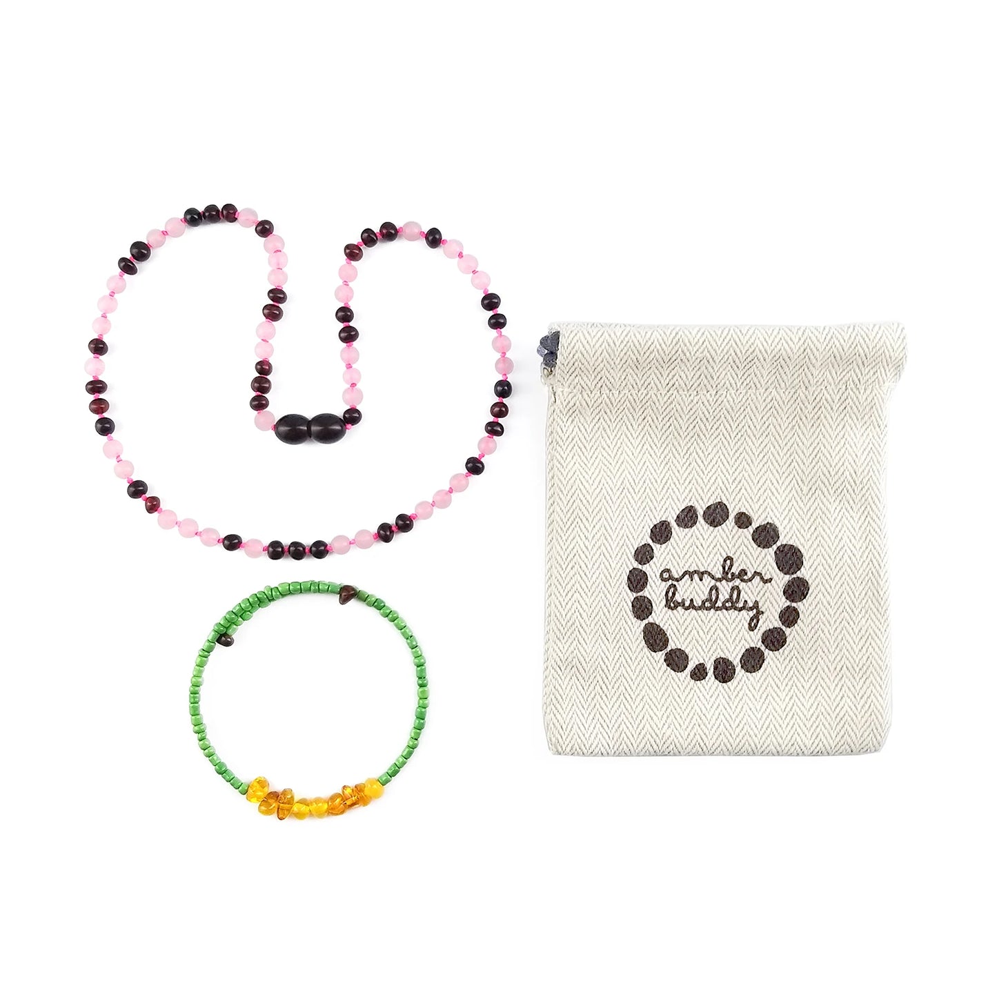 KALUNG AMBER DENGAN ROSE QUARTZ UNTUK JUNIOR. JN107