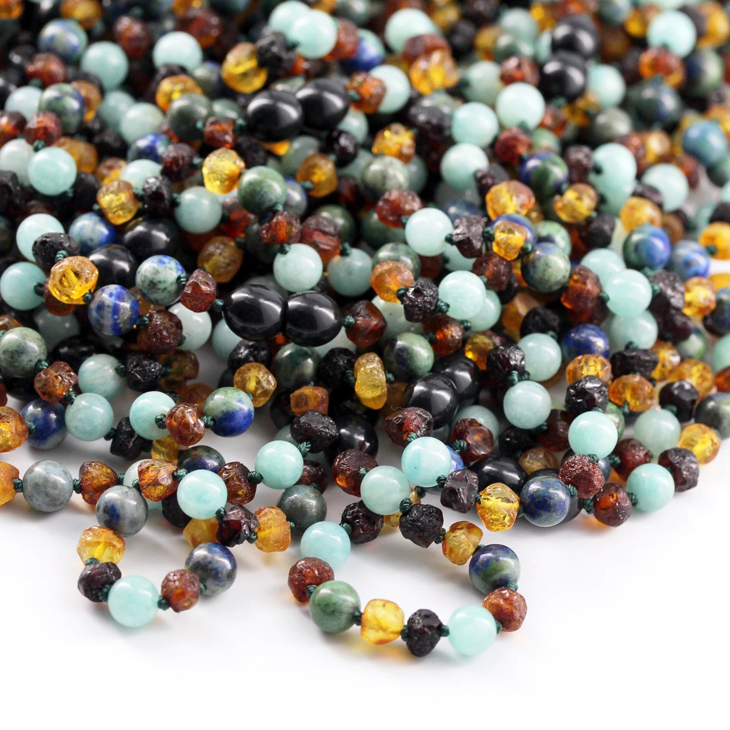 KALUNG AMBER DENGAN PERU AMAZONITE & AZURITE UNTUK JUNIOR. JN108