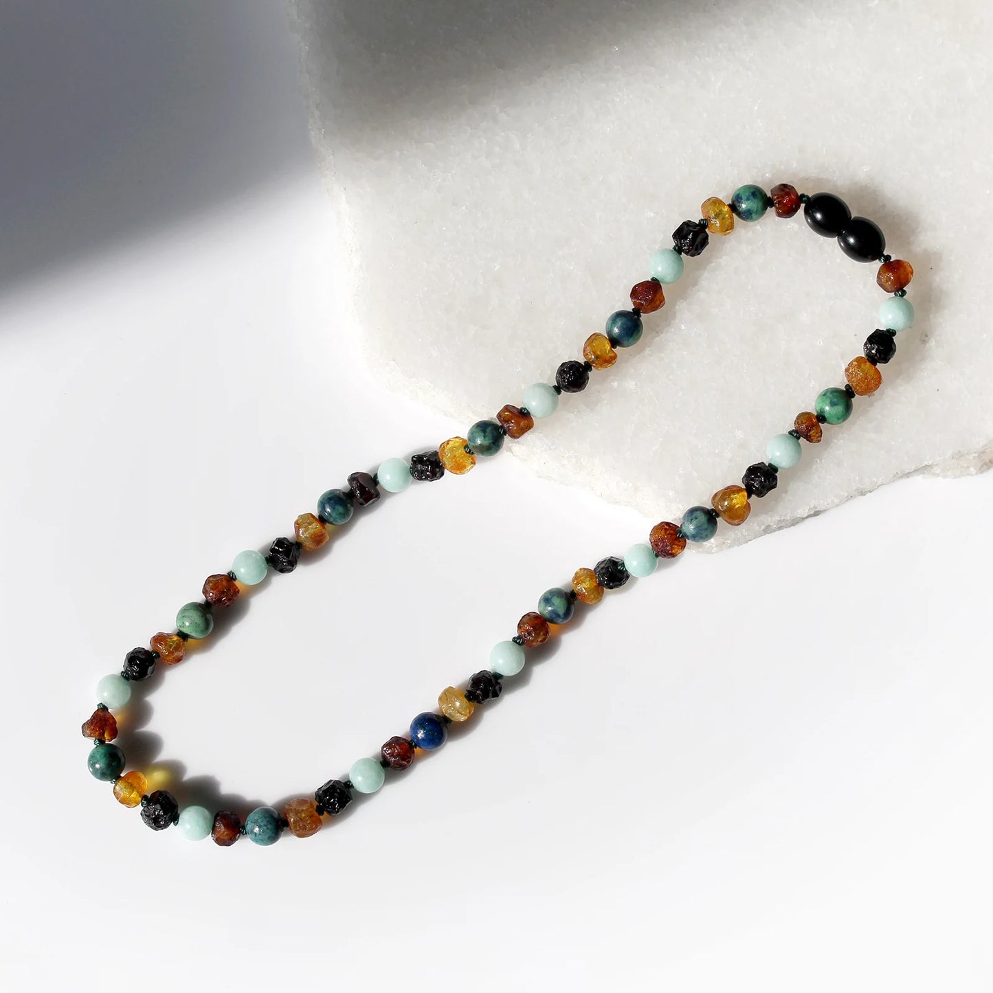 KALUNG AMBER DENGAN PERU AMAZONITE & AZURITE UNTUK JUNIOR. JN108
