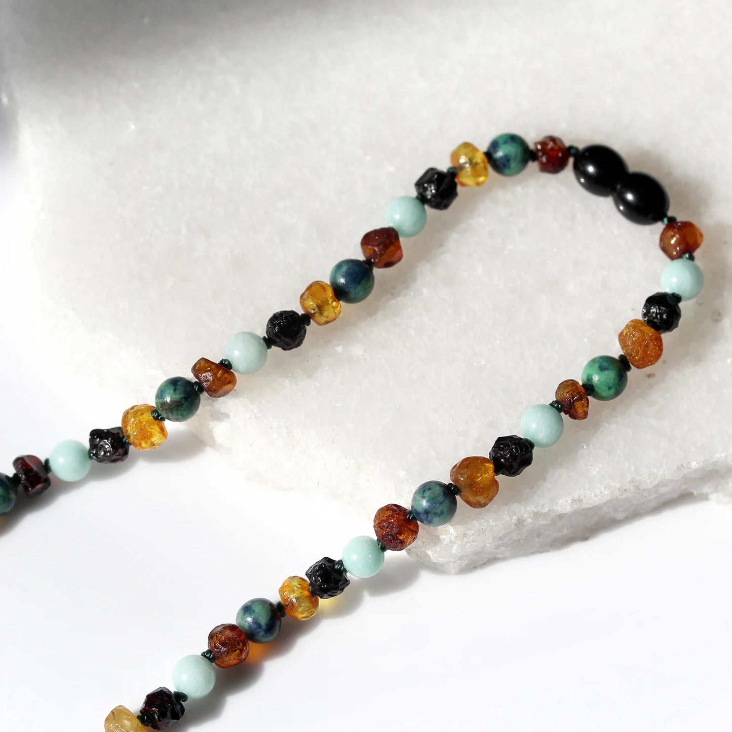 KALUNG AMBER DENGAN PERU AMAZONITE & AZURITE UNTUK JUNIOR. JN108