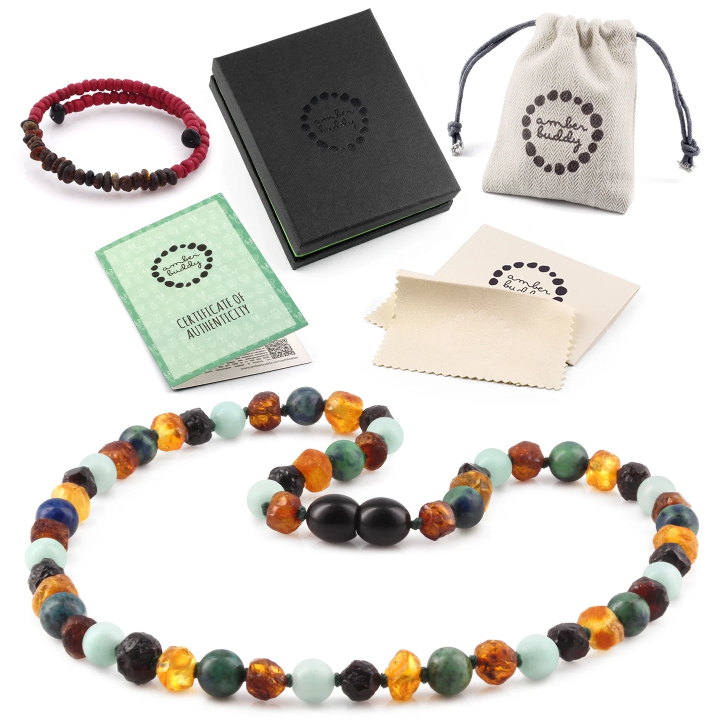 KALUNG AMBER DENGAN PERU AMAZONITE & AZURITE UNTUK JUNIOR. JN108