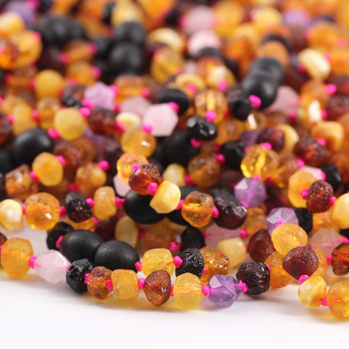 KALUNG AMBER DENGAN AMETHYST & ROSE QUARTZ UNTUK JUNIOR. JN109