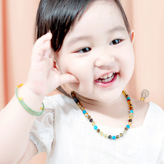 KALUNG AMBER DENGAN BLUE FROST AGATE UNTUK JUNIOR. JN84