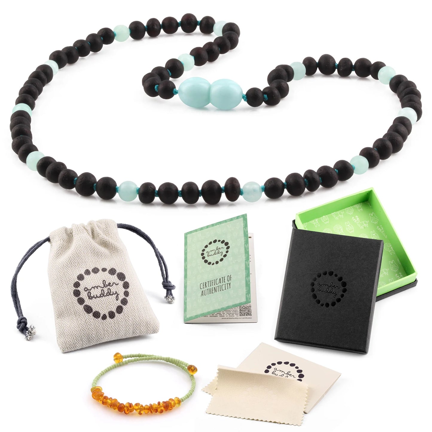 KALUNG AMBER DENGAN SKY BLUE JADE UNTUK JUNIOR. JN85-S