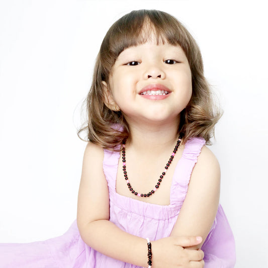 KALUNG AMBER DENGAN PINK FROST AGATE UNTUK JUNIOR. JN87-S