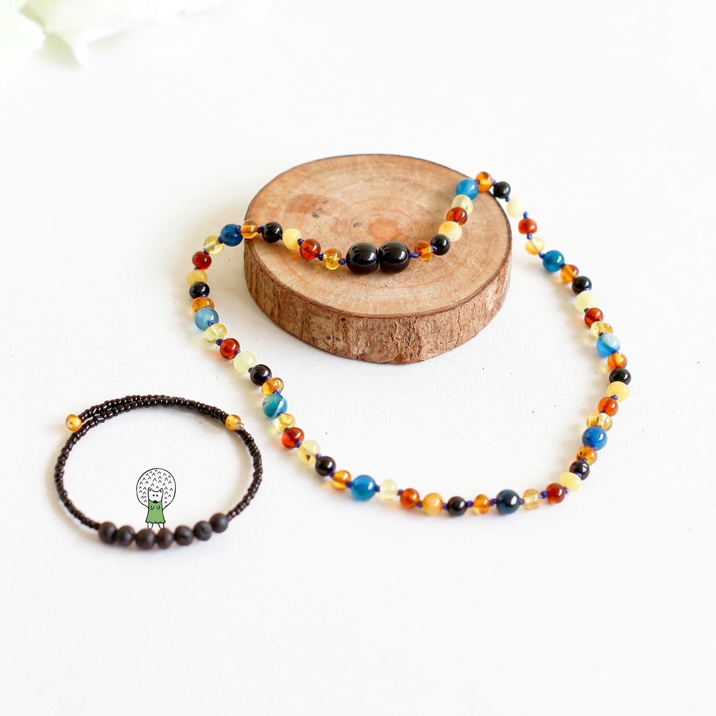 KALUNG AMBER DENGAN BLUE LACE AGATE UNTUK JUNIOR. JN94