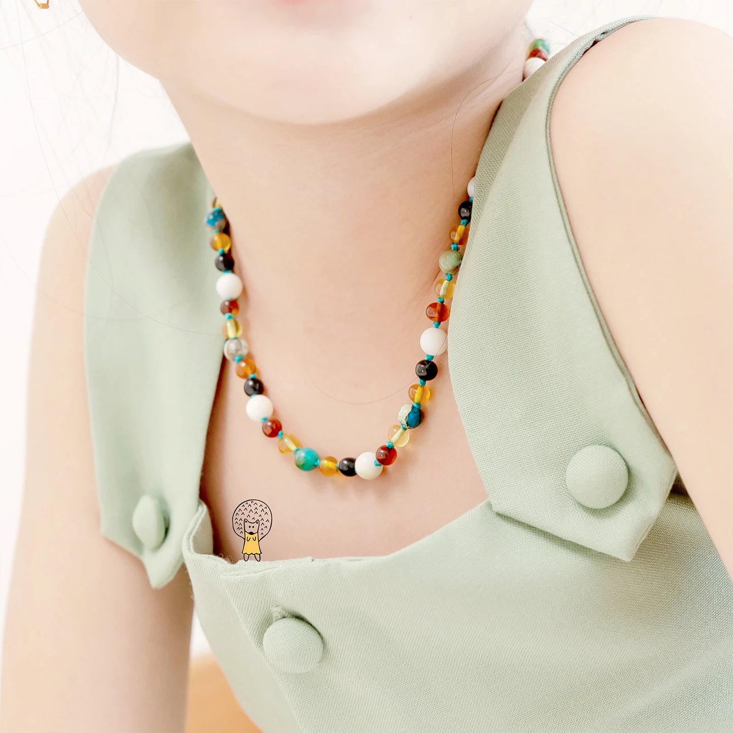 KALUNG AMBER DENGAN LAKE BLUE IMPERIAL JASPER UNTUK JUNIOR. JN96-T