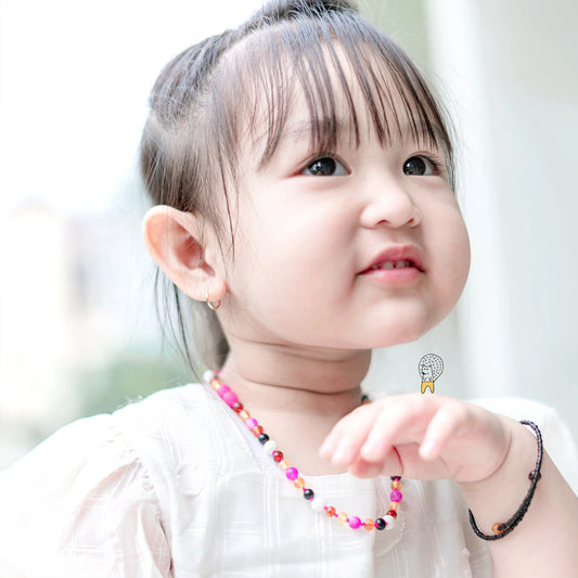 KALUNG AMBER JUNIOR DENGAN PINK FROST AGATE & TRIDACNA SHELL. JN98-T