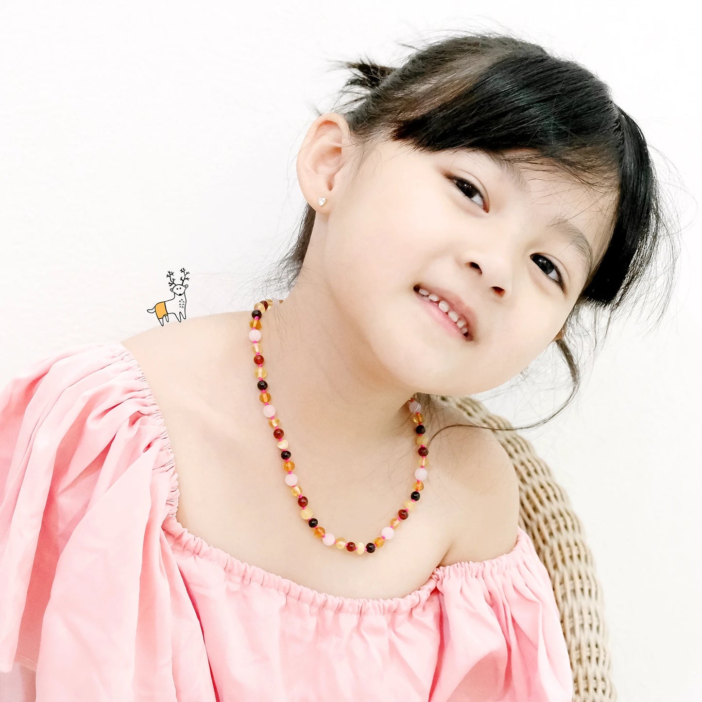 KALUNG AMBER JUNIOR DENGAN ROSE QUARTZ MATTE. JN99