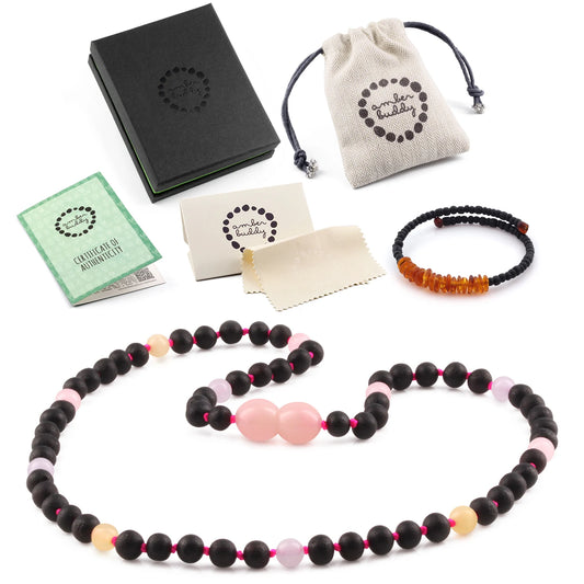 KALUNG AMBER DENGAN MORGANITE UNTUK JUNIOR. JN86-S