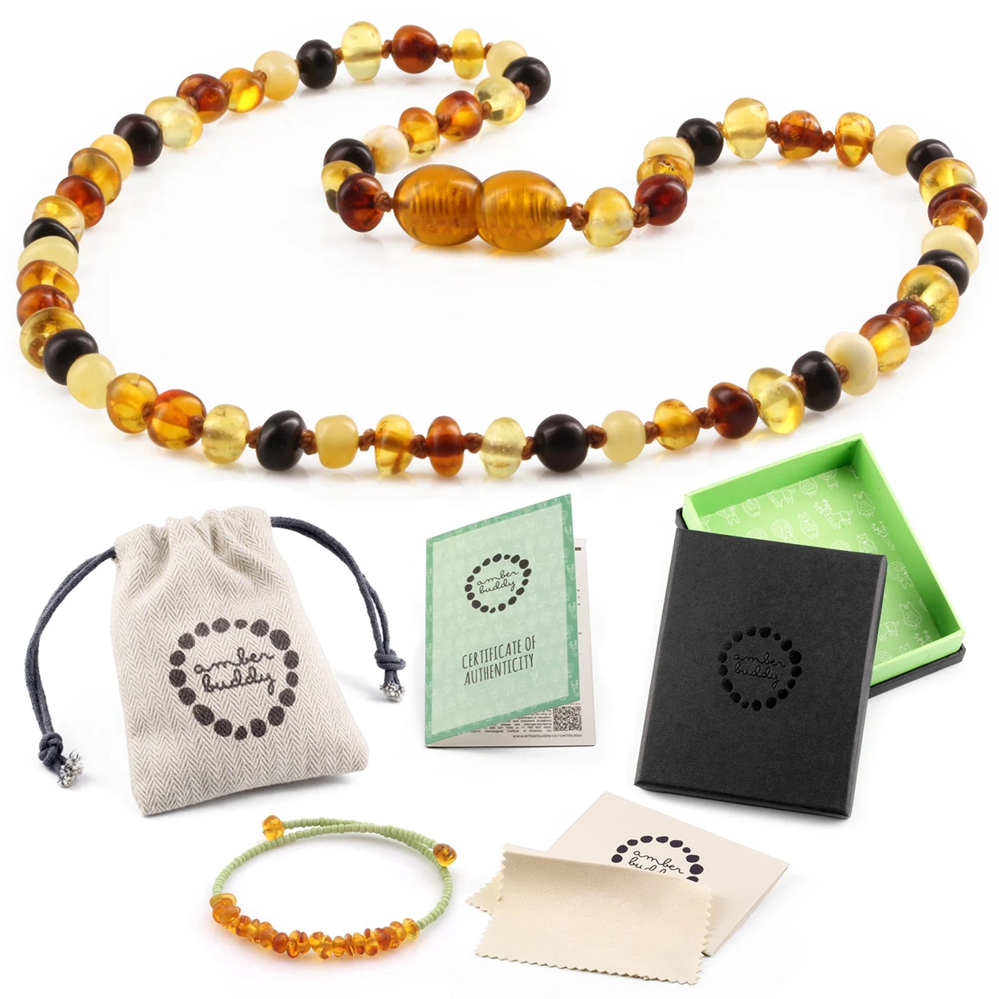 KALUNG AMBER BAYI MULTICOLOUR GLOSSY 32CM. 4X3MM