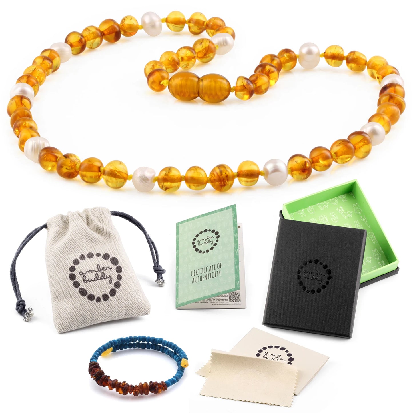 KALUNG AMBER DENGAN WHITE PEARL UNTUK JUNIOR. P1