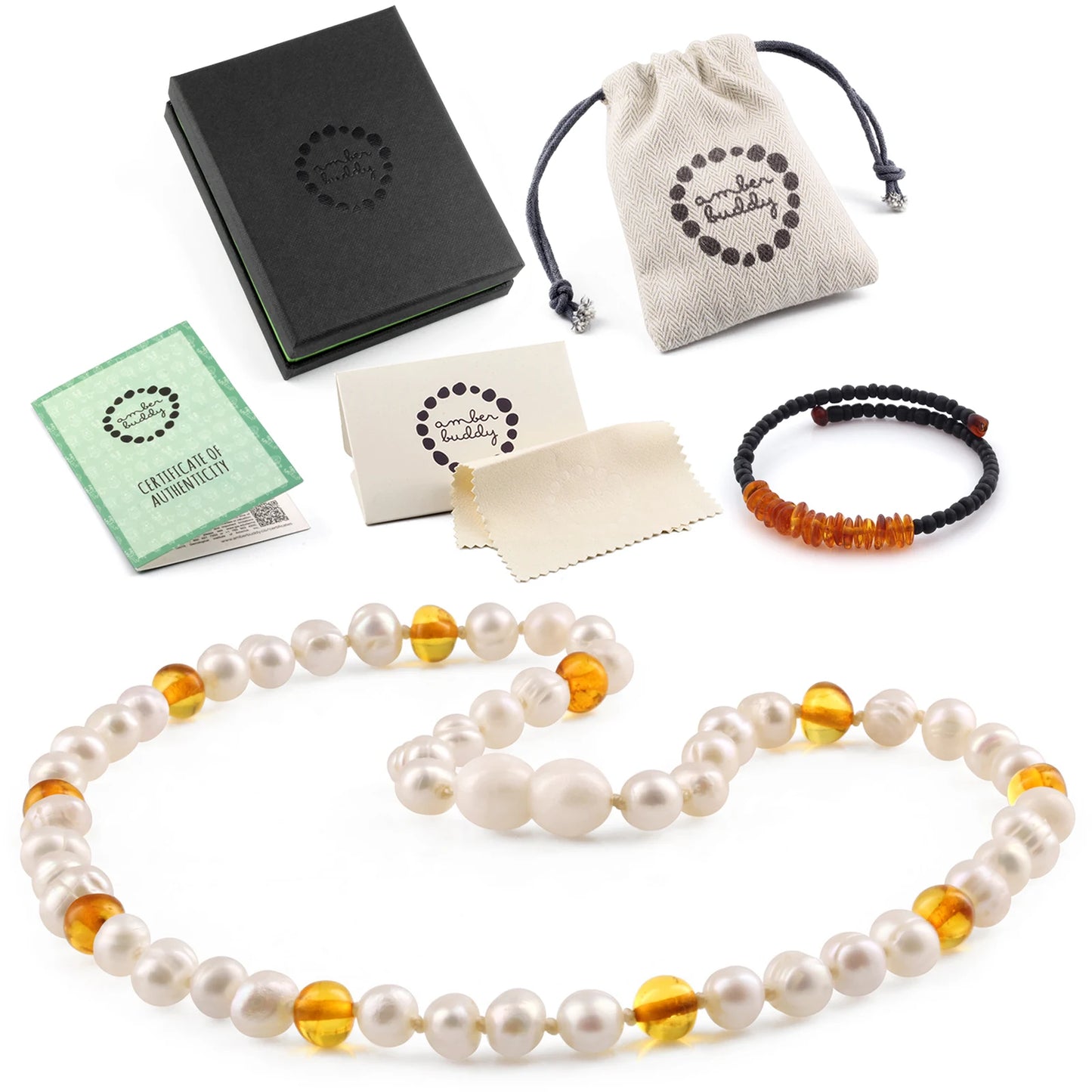KALUNG MUTIARA DENGAN BALTIC AMBER UNTUK JUNIOR. P2