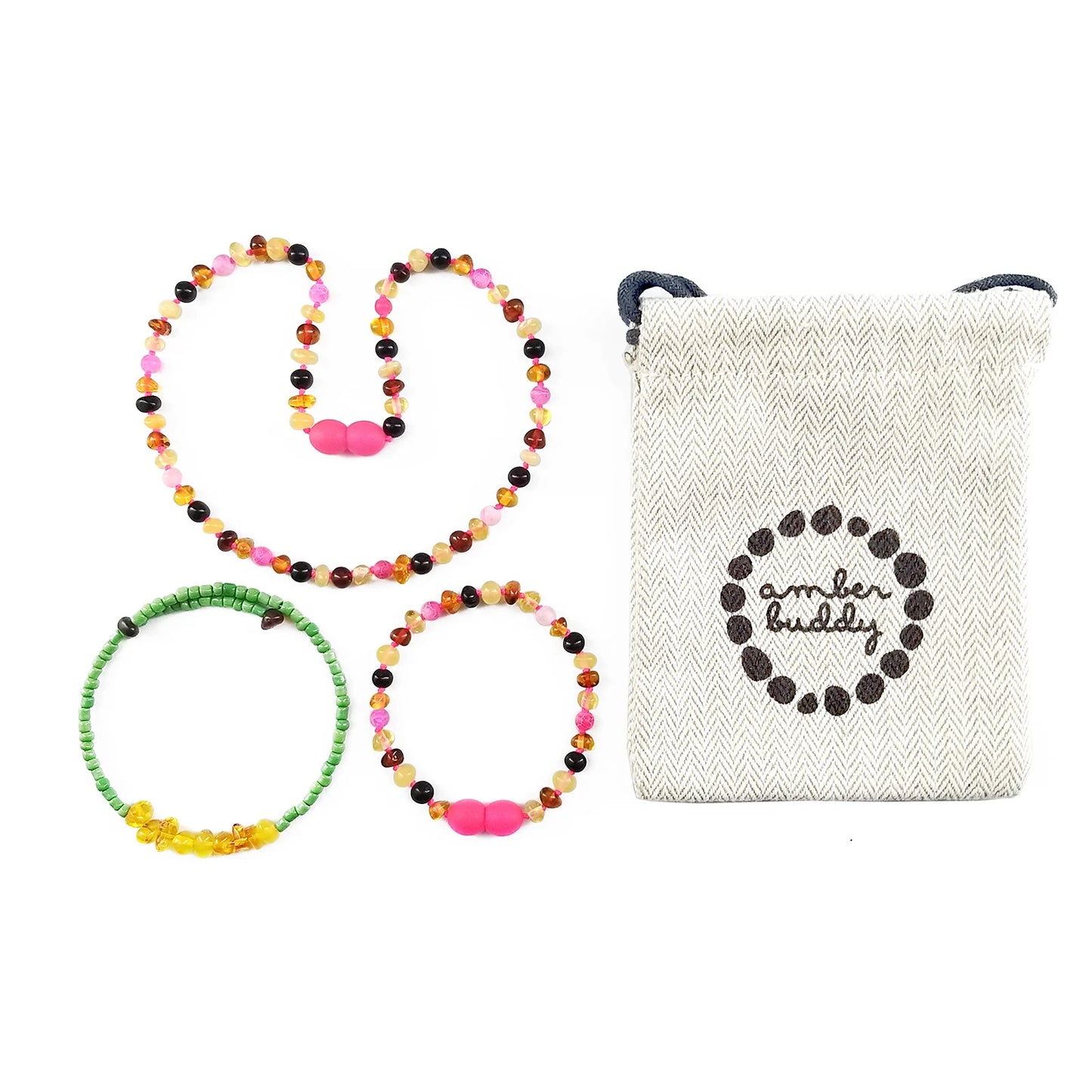 SET BAYI AMBER DENGAN PINK FROST AGATE. LE461-S