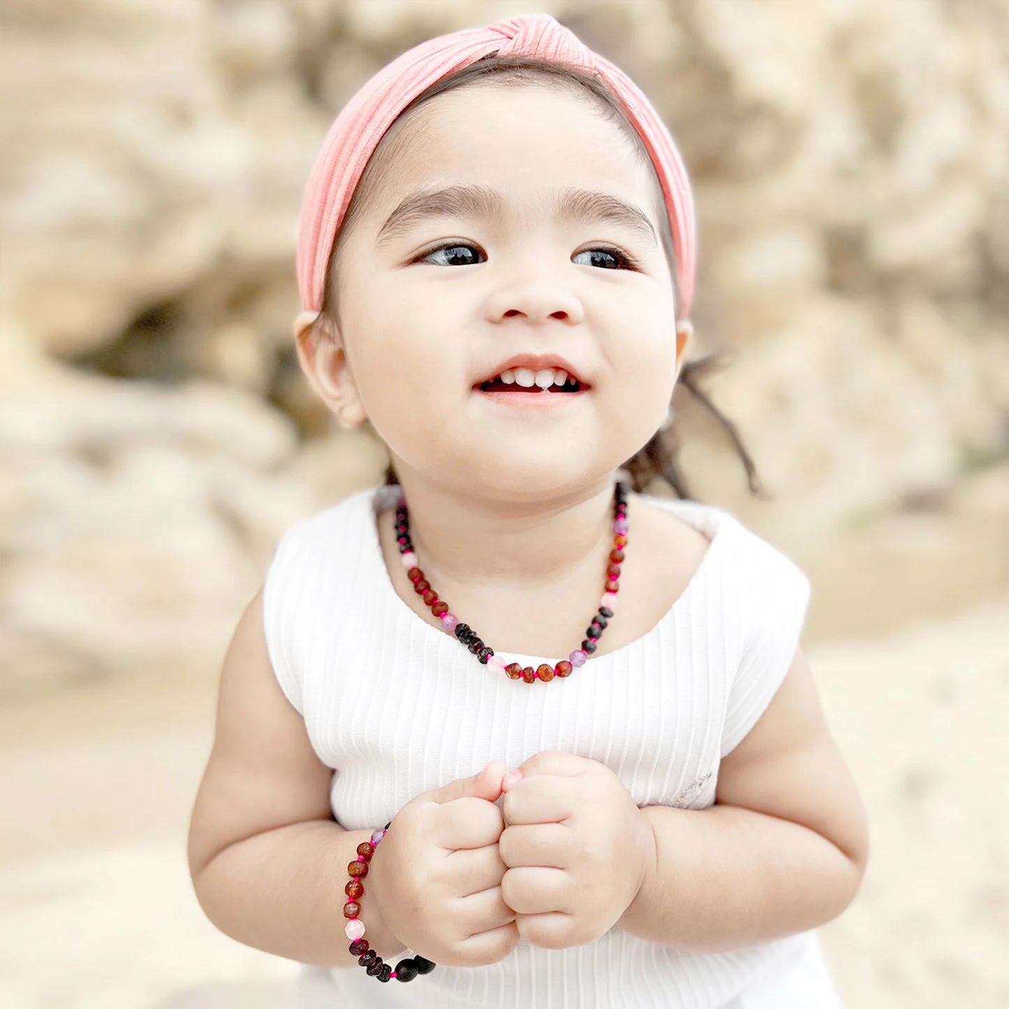 SET BAYI AMBER DENGAN AMETHYST & ROSE QUARTZ. LE561