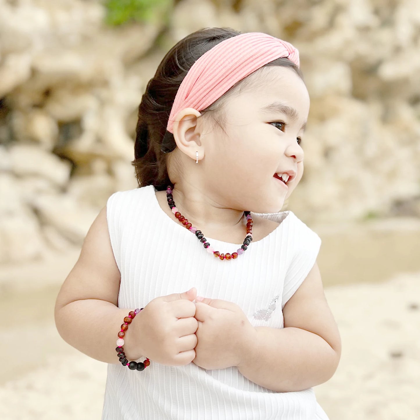 SET BAYI AMBER DENGAN AMETHYST & ROSE QUARTZ. LE561