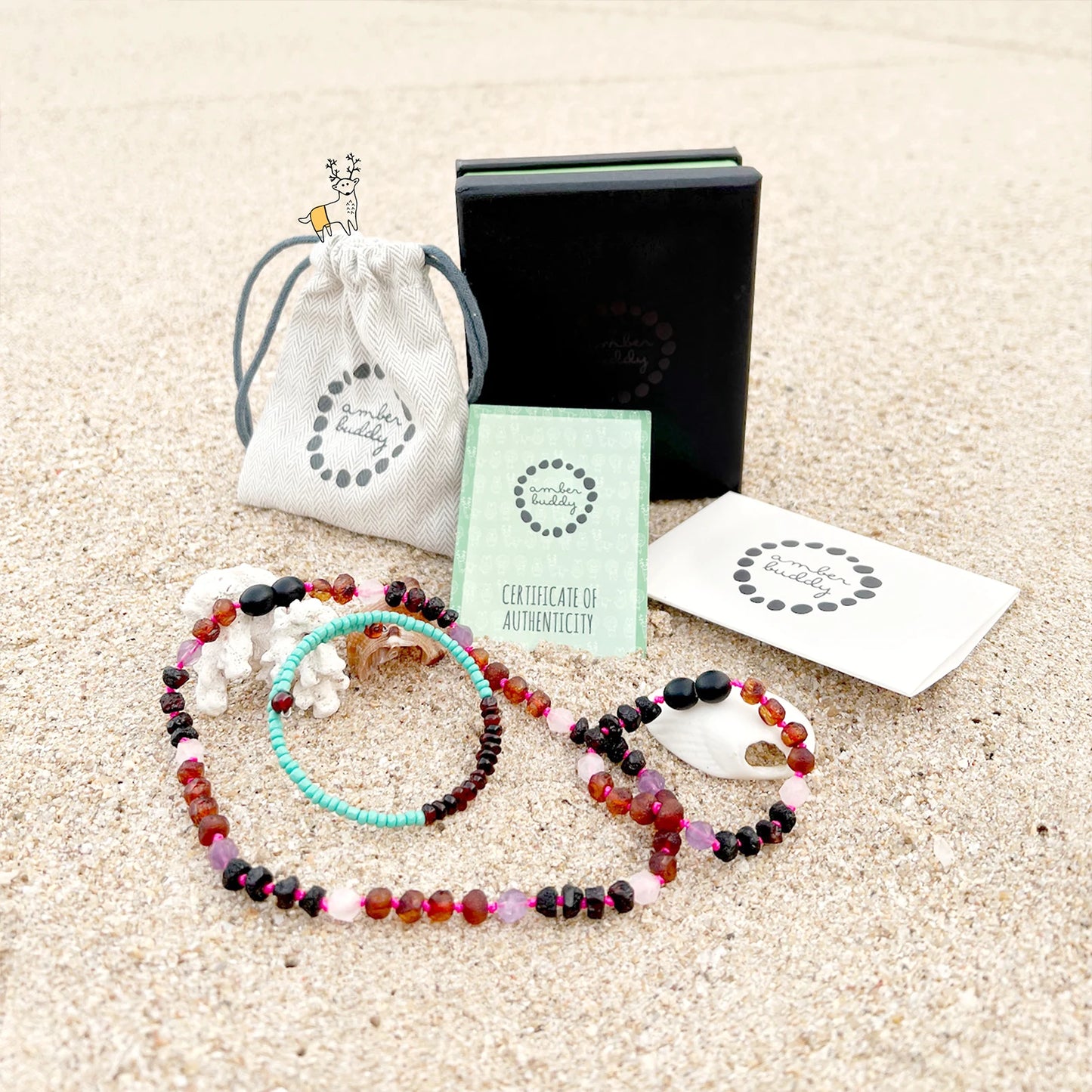 SET BAYI AMBER DENGAN AMETHYST & ROSE QUARTZ. LE561