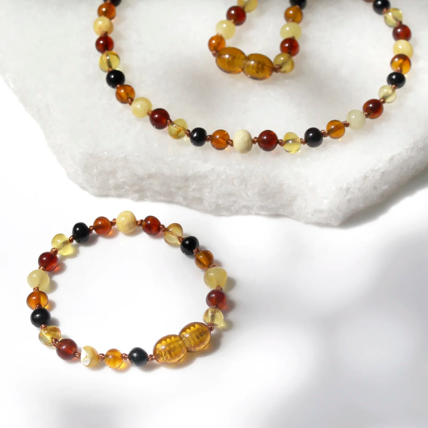 KALUNG & GELANG AMBER BAYI MULTICOLOUR GLOSSY 32CM & 14CM. 5X4MM