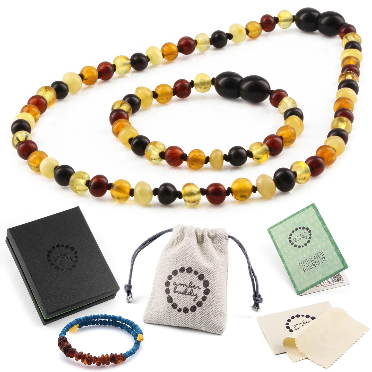 KALUNG & GELANG AMBER BAYI MULTICOLOUR GLOSSY 32CM & 14CM. 5X4MM