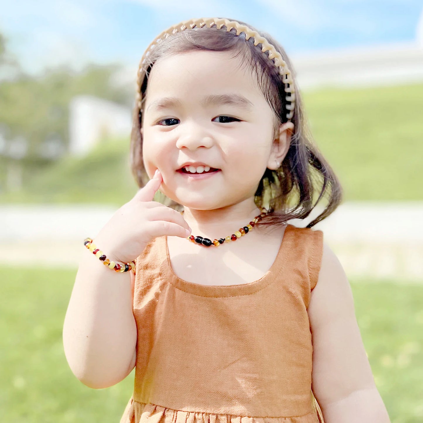 KALUNG & GELANG AMBER BAYI MULTICOLOUR GLOSSY 32CM & 14CM. 5X4MM