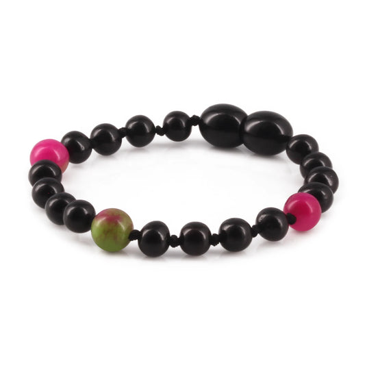 GELANG BAYI AMBER DENGAN PINK JADE. LE565