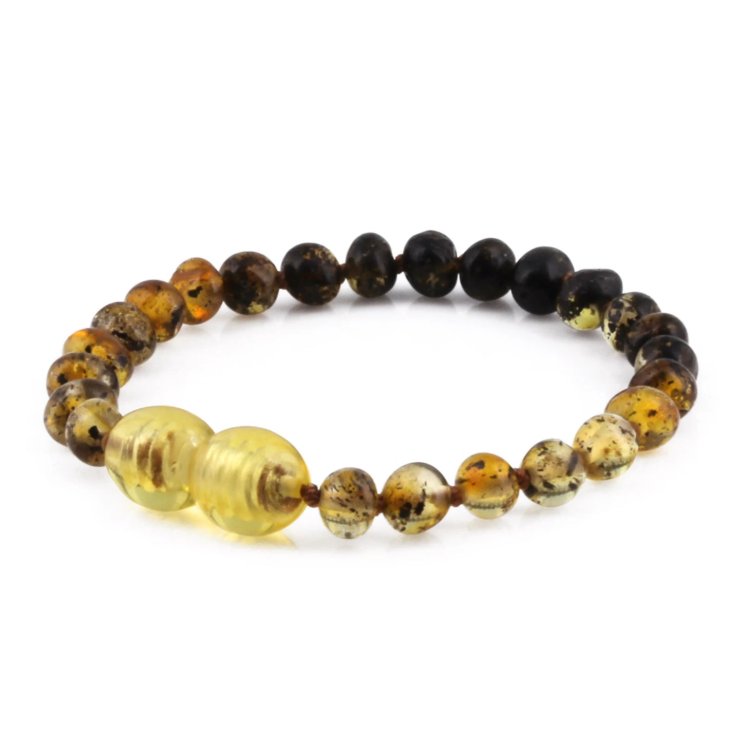 GELANG AMBER BAYI RAINBOW GREEN GLOSSY 14CM. 4X4MM