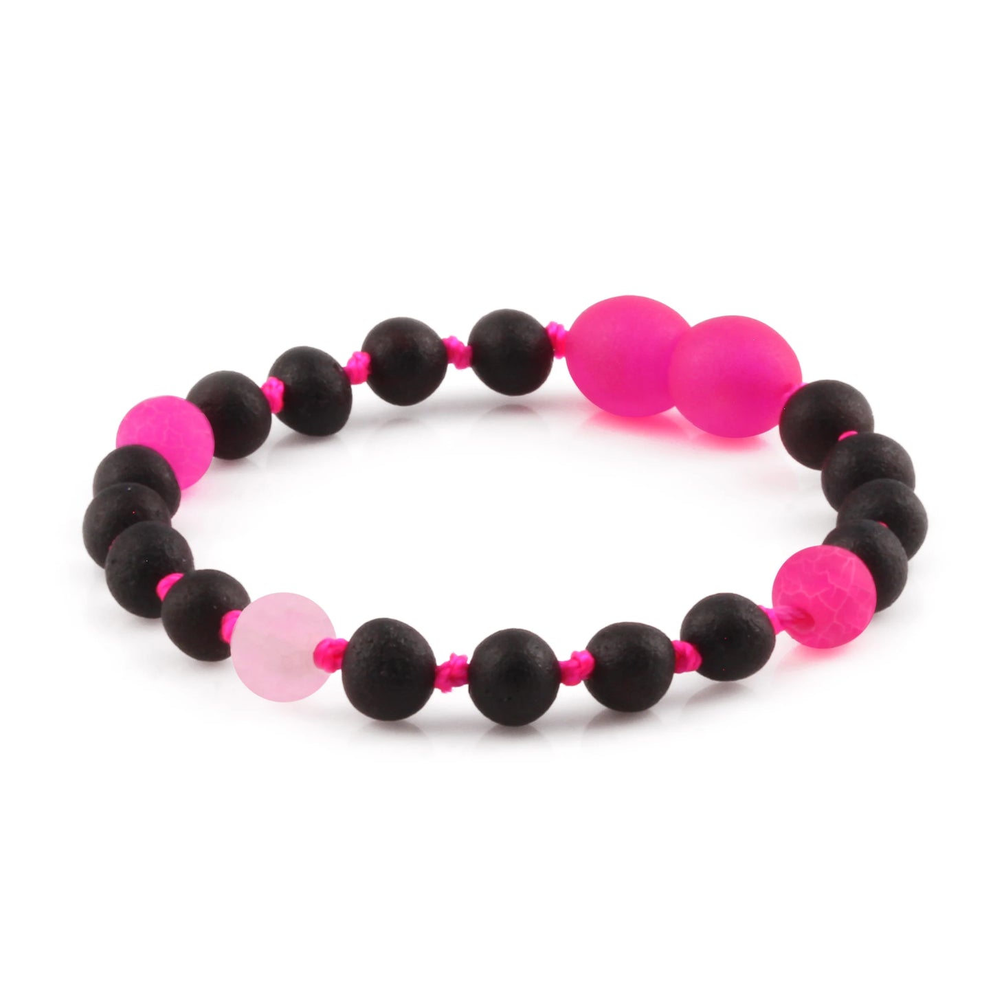 GELANG BAYI AMBER DENGAN PINK FROST AGATE. LE548