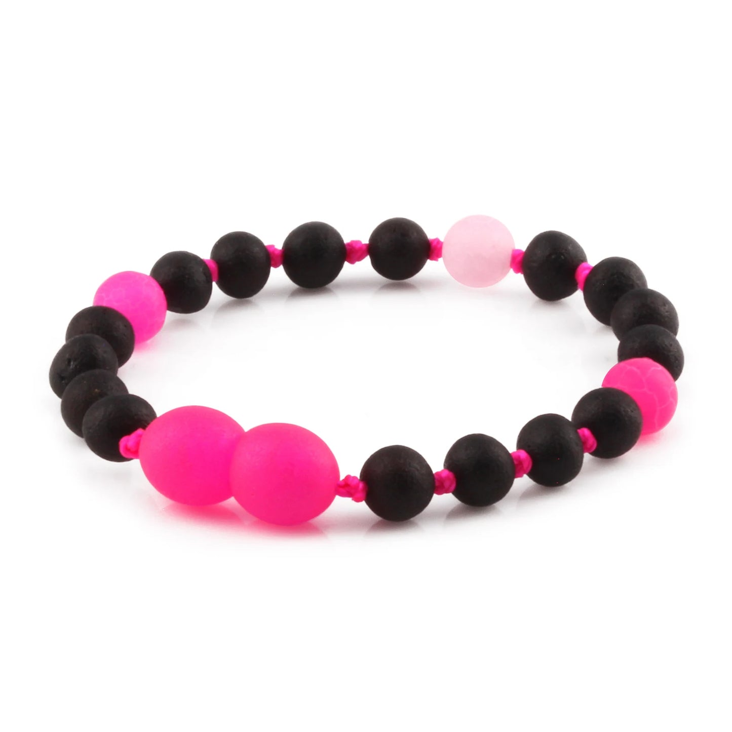 GELANG BAYI AMBER DENGAN PINK FROST AGATE. LE548