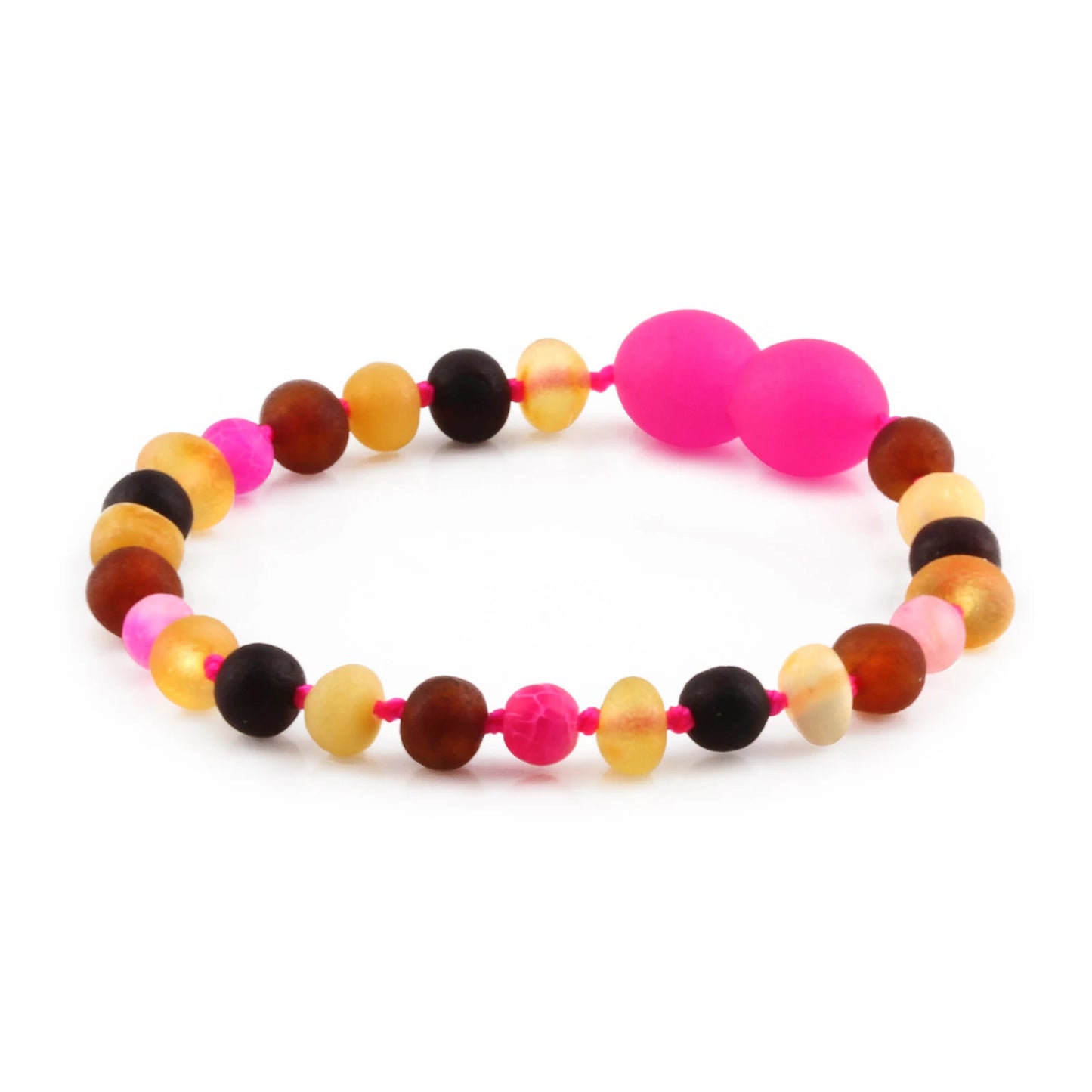 GELANG BAYI AMBER DENGAN PINK FROST AGATE. LE562