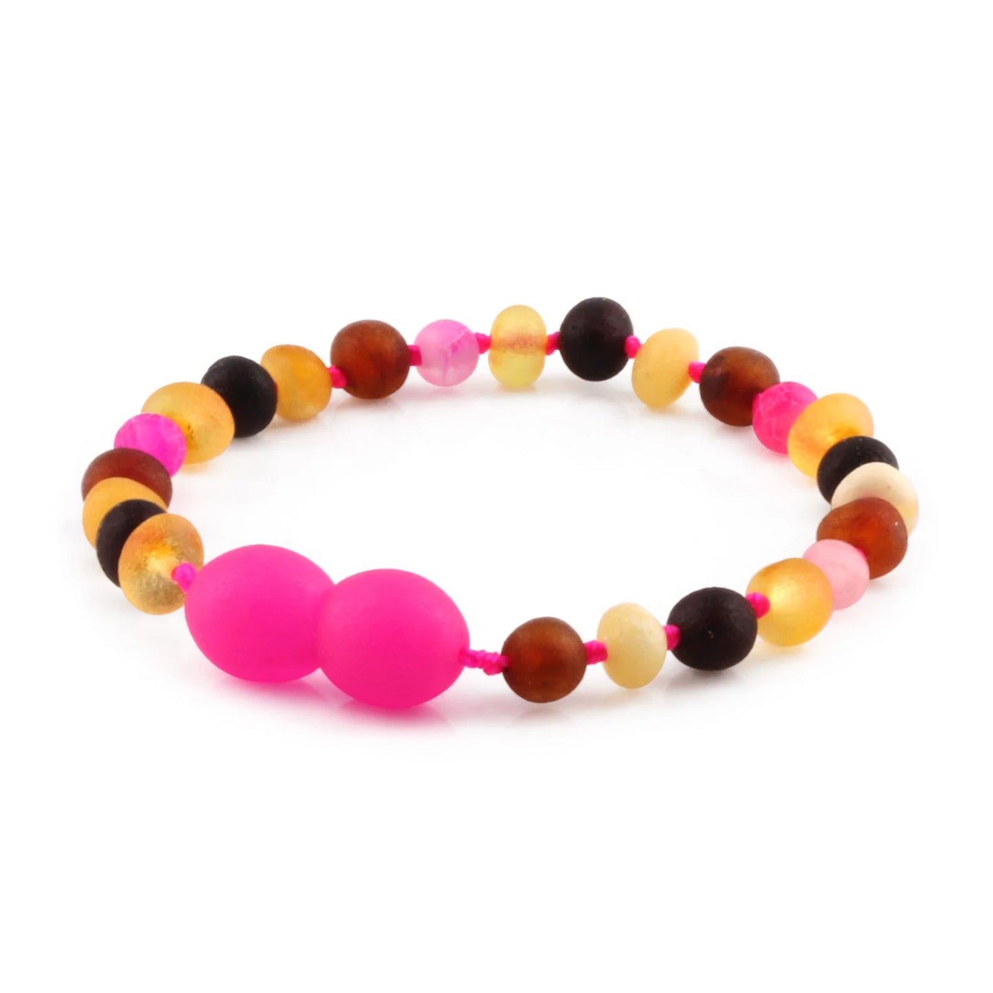 GELANG BAYI AMBER DENGAN PINK FROST AGATE. LE562