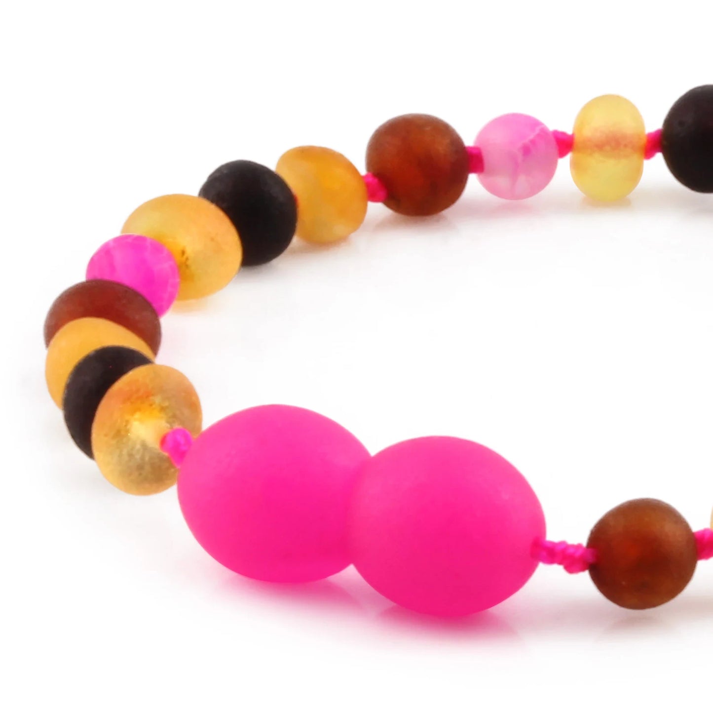 GELANG BAYI AMBER DENGAN PINK FROST AGATE. LE562
