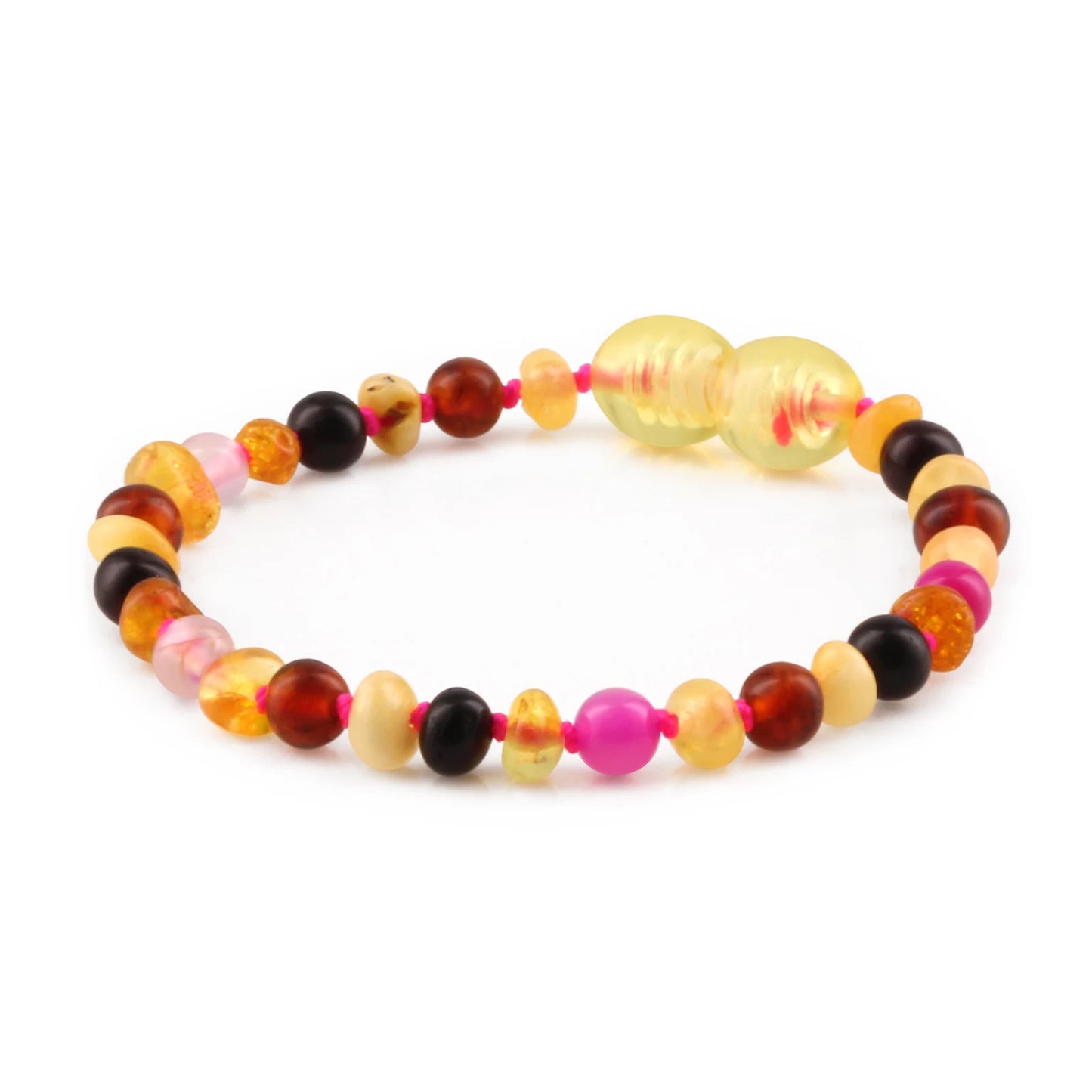GELANG BAYI AMBER DENGAN PINK LACE AGATE. LE559