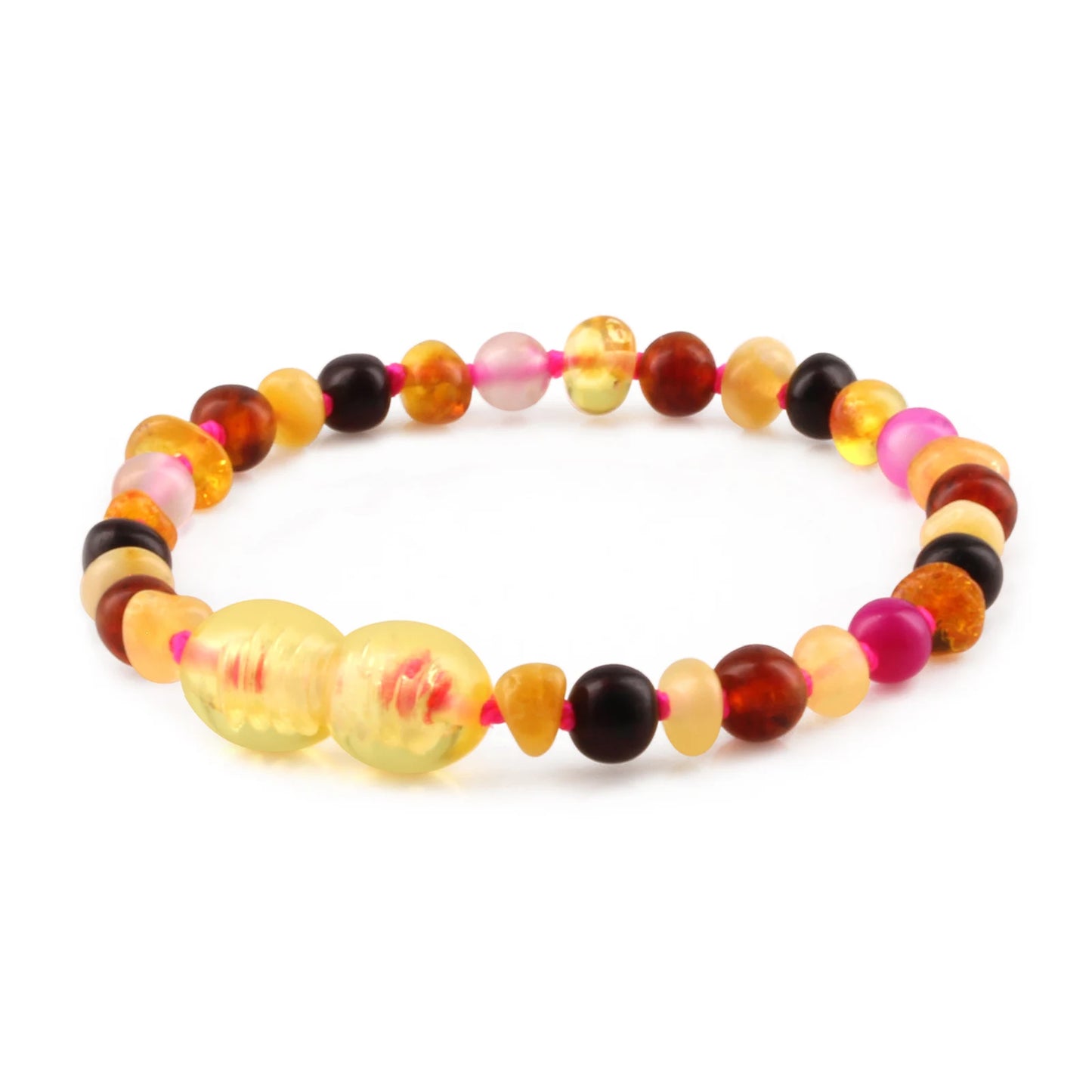 GELANG BAYI AMBER DENGAN PINK LACE AGATE. LE559