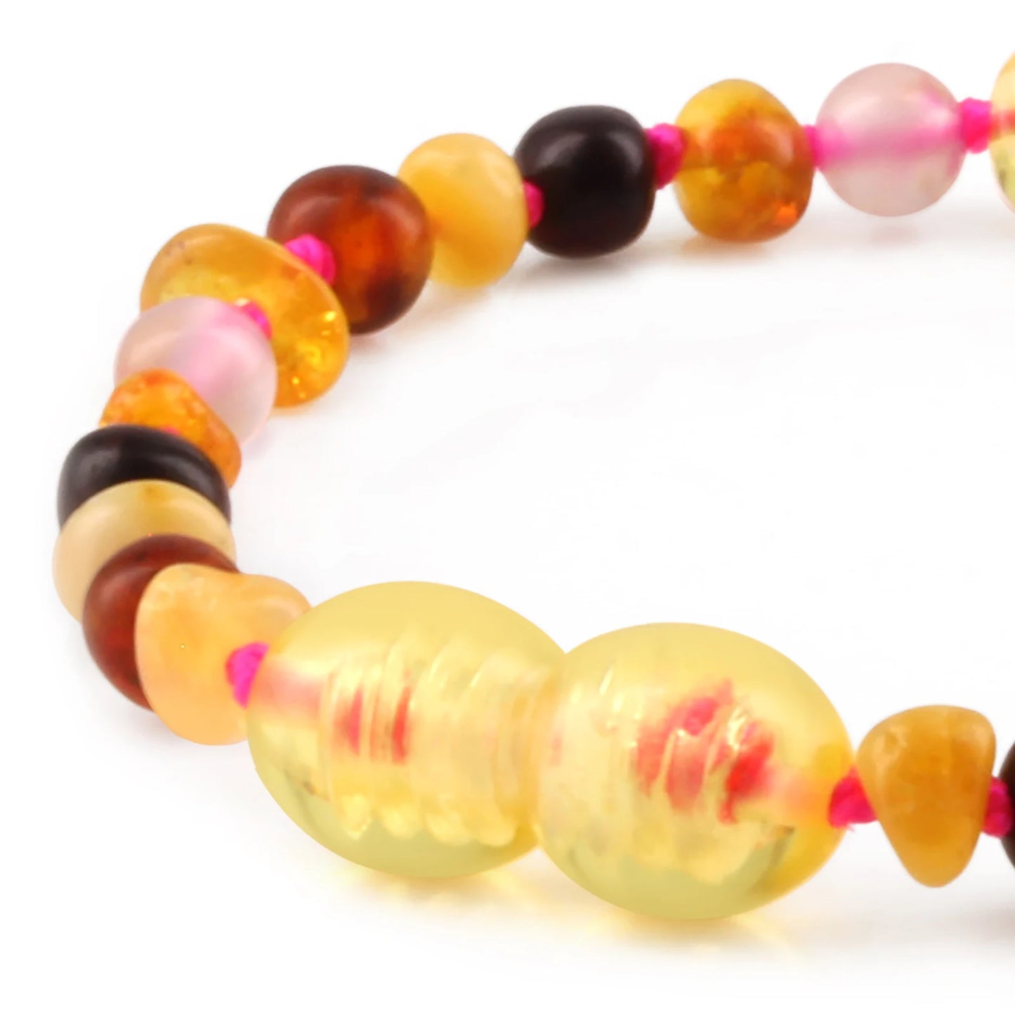 GELANG BAYI AMBER DENGAN PINK LACE AGATE. LE559