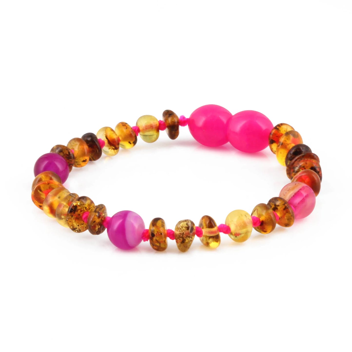 GELANG BAYI AMBER DENGAN PINK LACE AGATE. LE557 V2